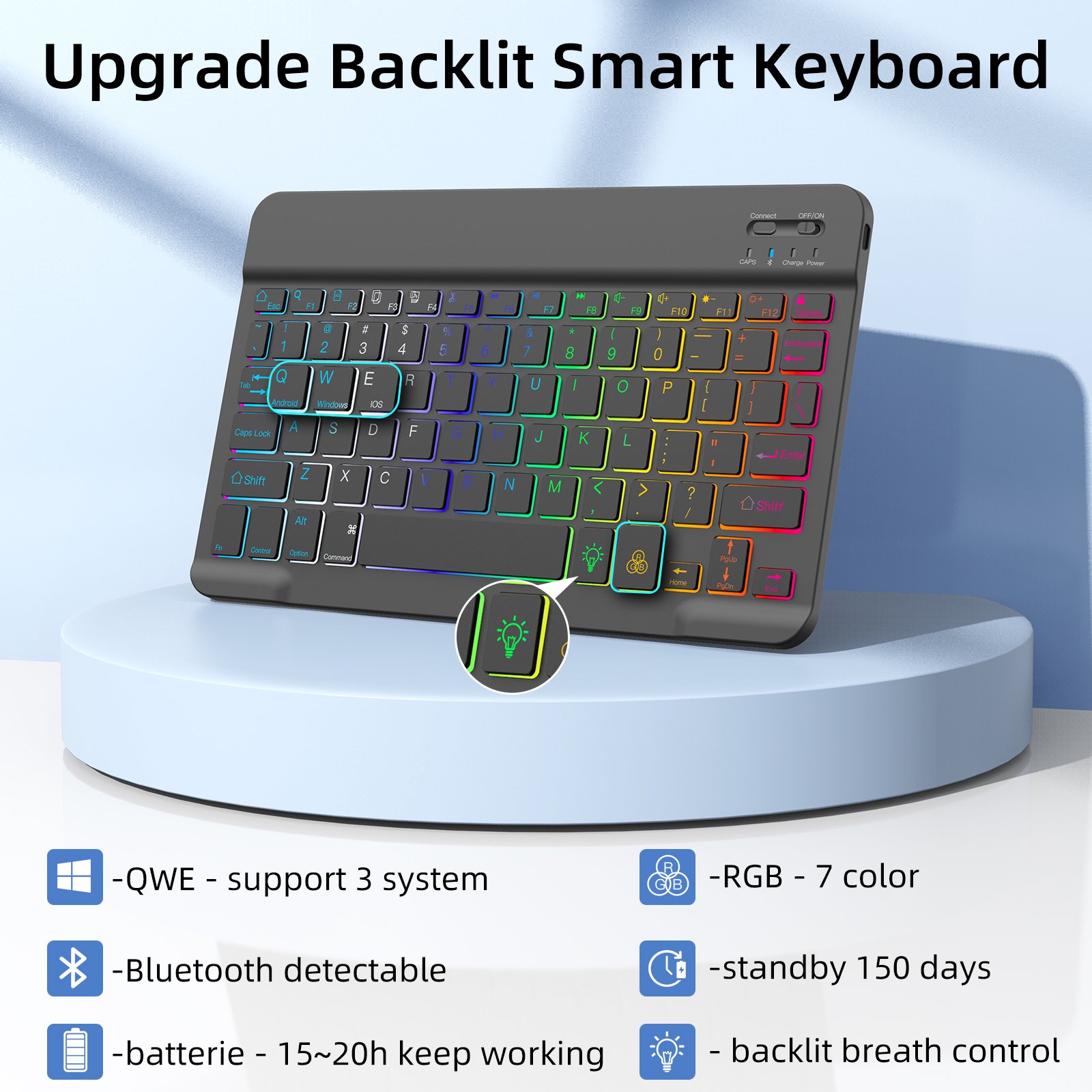 Multi-angel Magnetic Stand Cover Detachable Wireless Keyboard Case with Pencil Holder for Samsung Galaxy Tab S9/ FE 11 inch