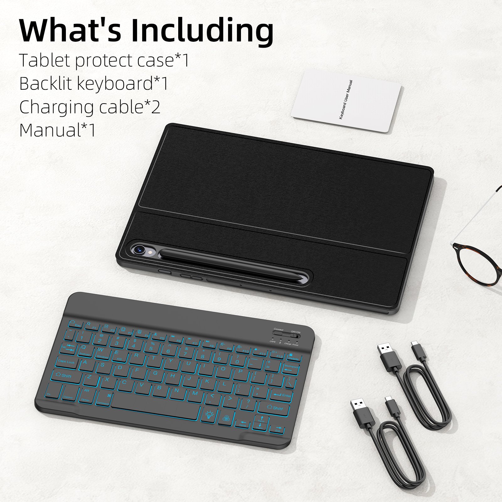 Multi-angel Magnetic Stand Cover Detachable Wireless Keyboard Case with Pencil Holder for Samsung Galaxy Tab S9/ FE 11 inch