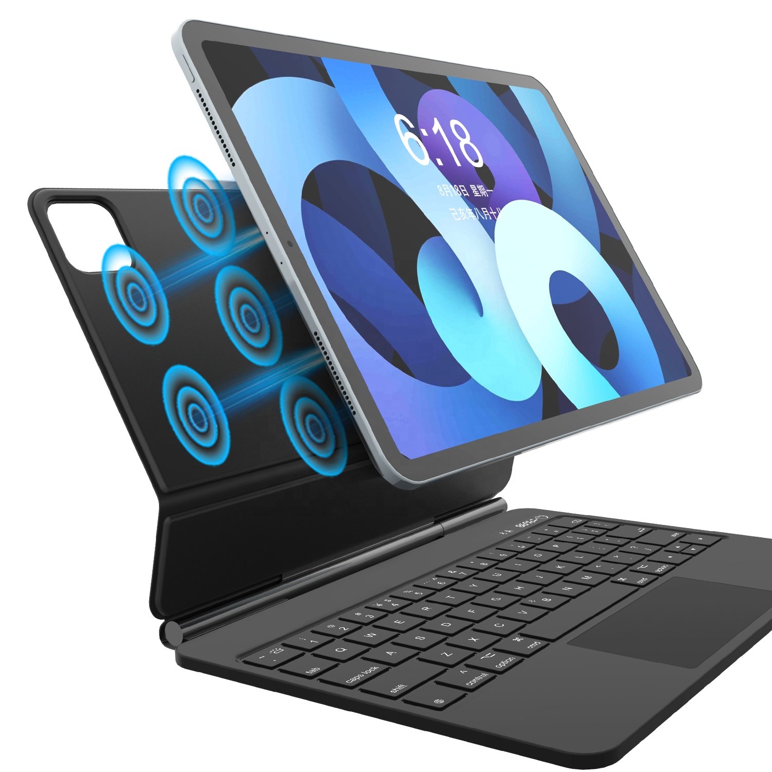 Wholesale Ultra Thin magic keyboard for ipad with soft touch PU leather cover protect black for ipad 12.9inch