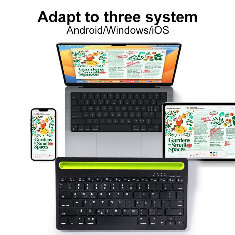YiLing Hotsale Multi Device wireless Keyboard Bulit-in Cradle Dual BT Channels 78keys