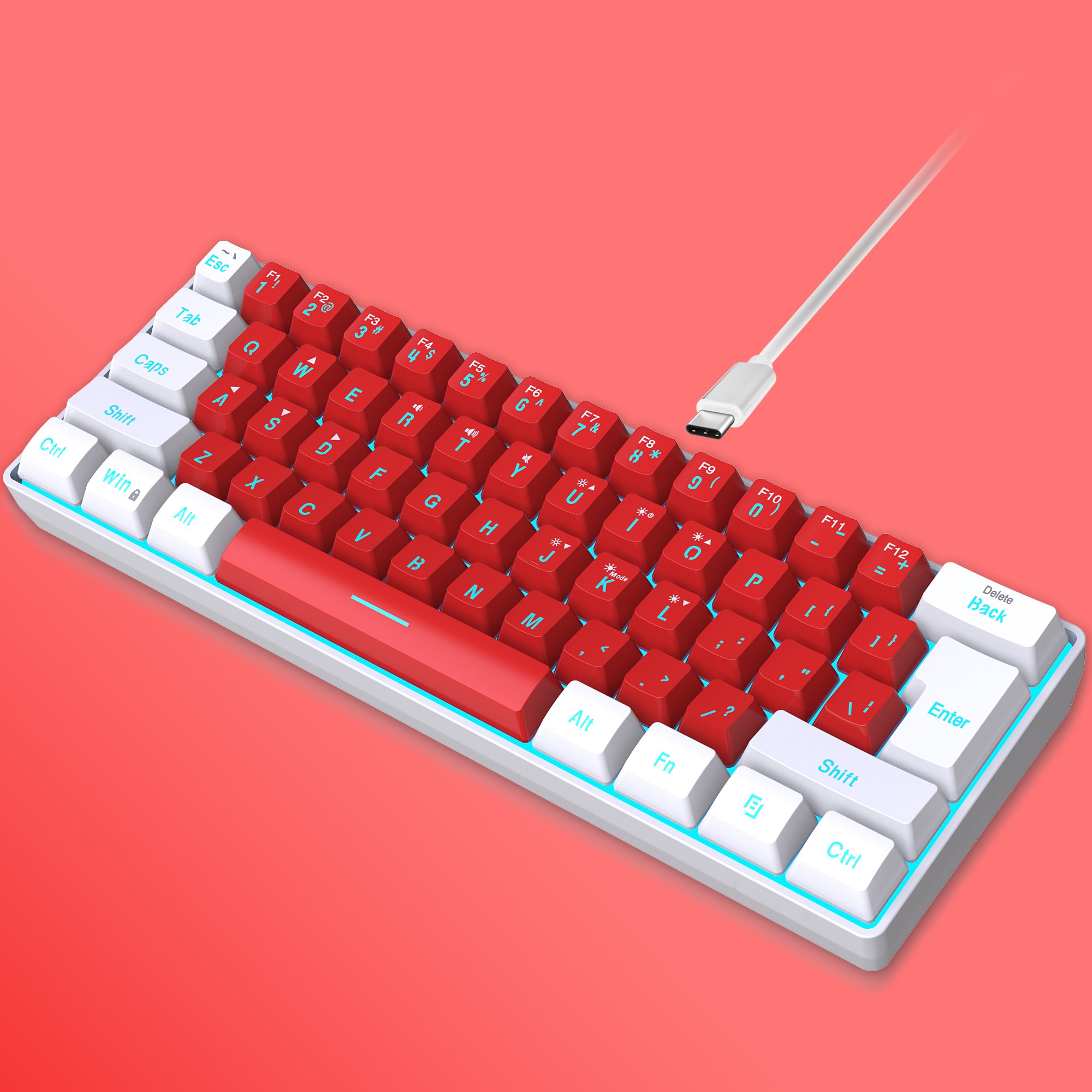 Hot selling HXSJ V700 61 key membrane keyboard ergonomic ABS RGB fashion wired gaming mechanical touch keyboard