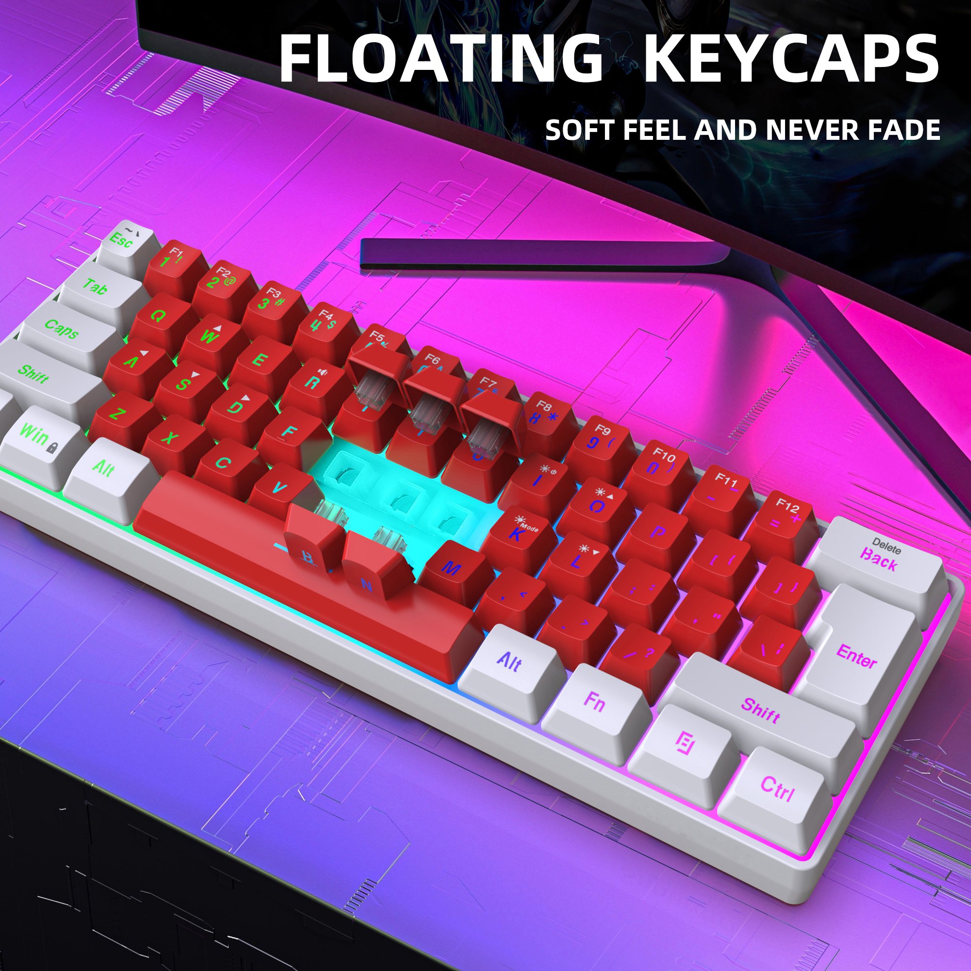 Hot selling HXSJ V700 61 key membrane keyboard ergonomic ABS RGB fashion wired gaming mechanical touch keyboard