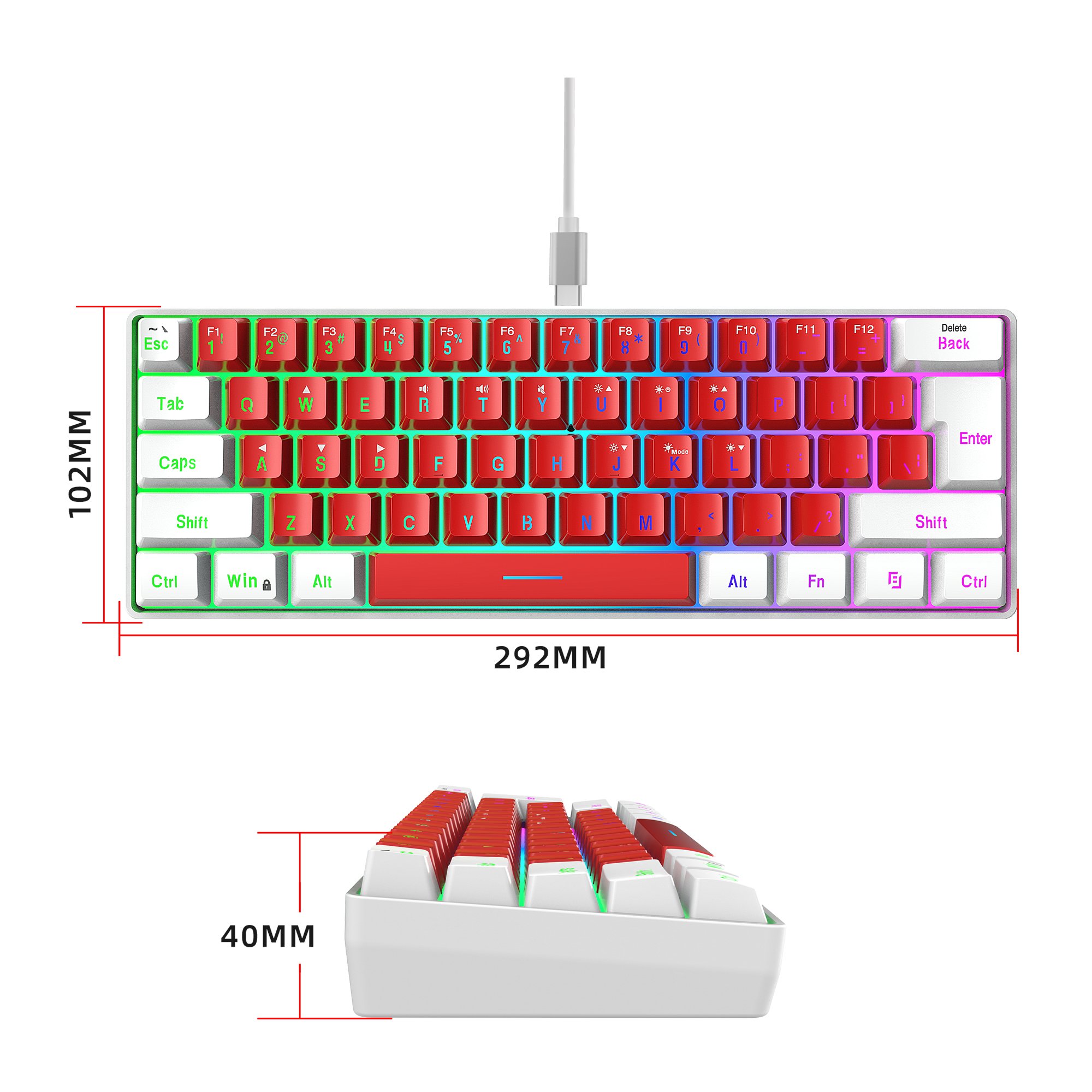 Hot selling HXSJ V700 61 key membrane keyboard ergonomic ABS RGB fashion wired gaming mechanical touch keyboard