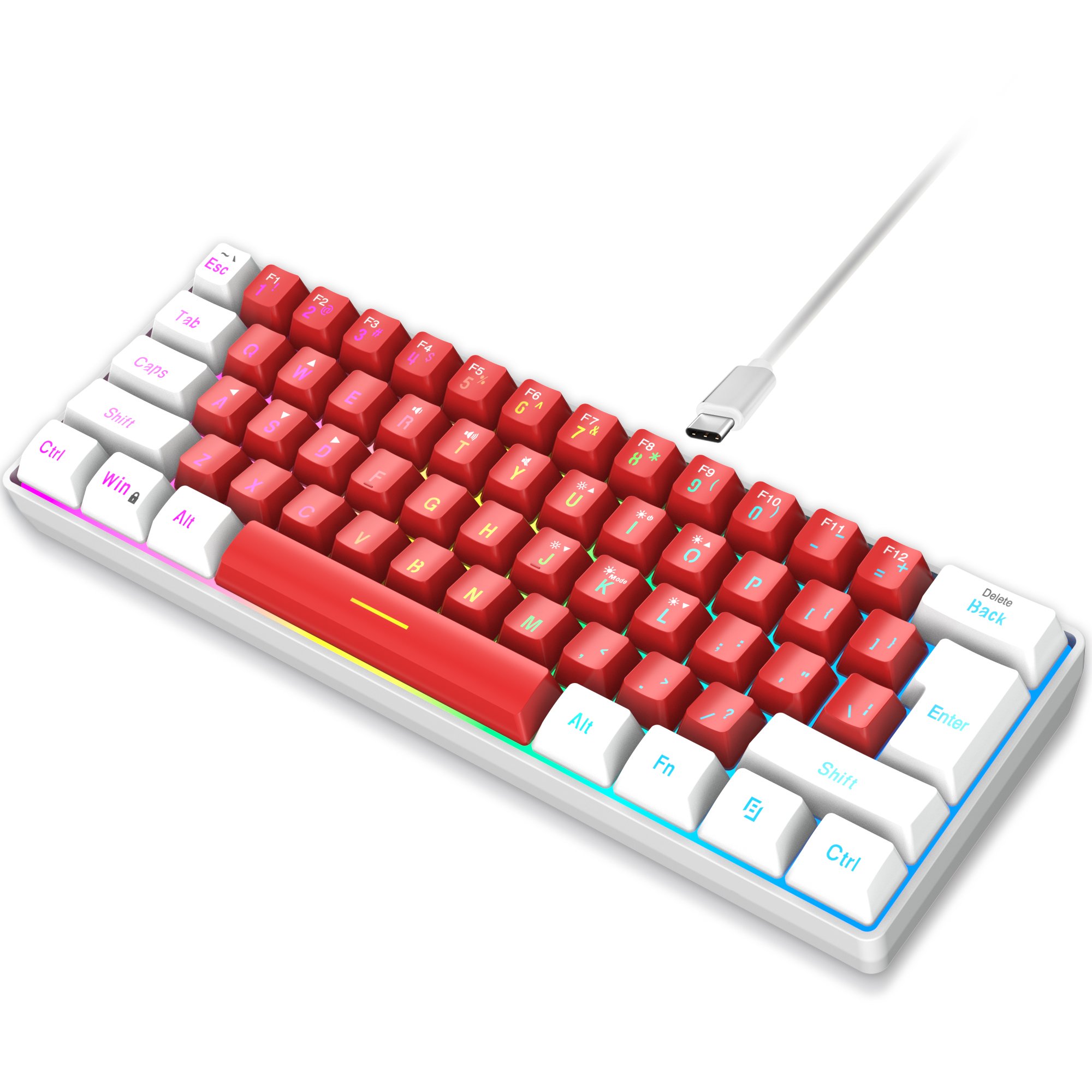 Hot selling HXSJ V700 61 key membrane keyboard ergonomic ABS RGB fashion wired gaming mechanical touch keyboard