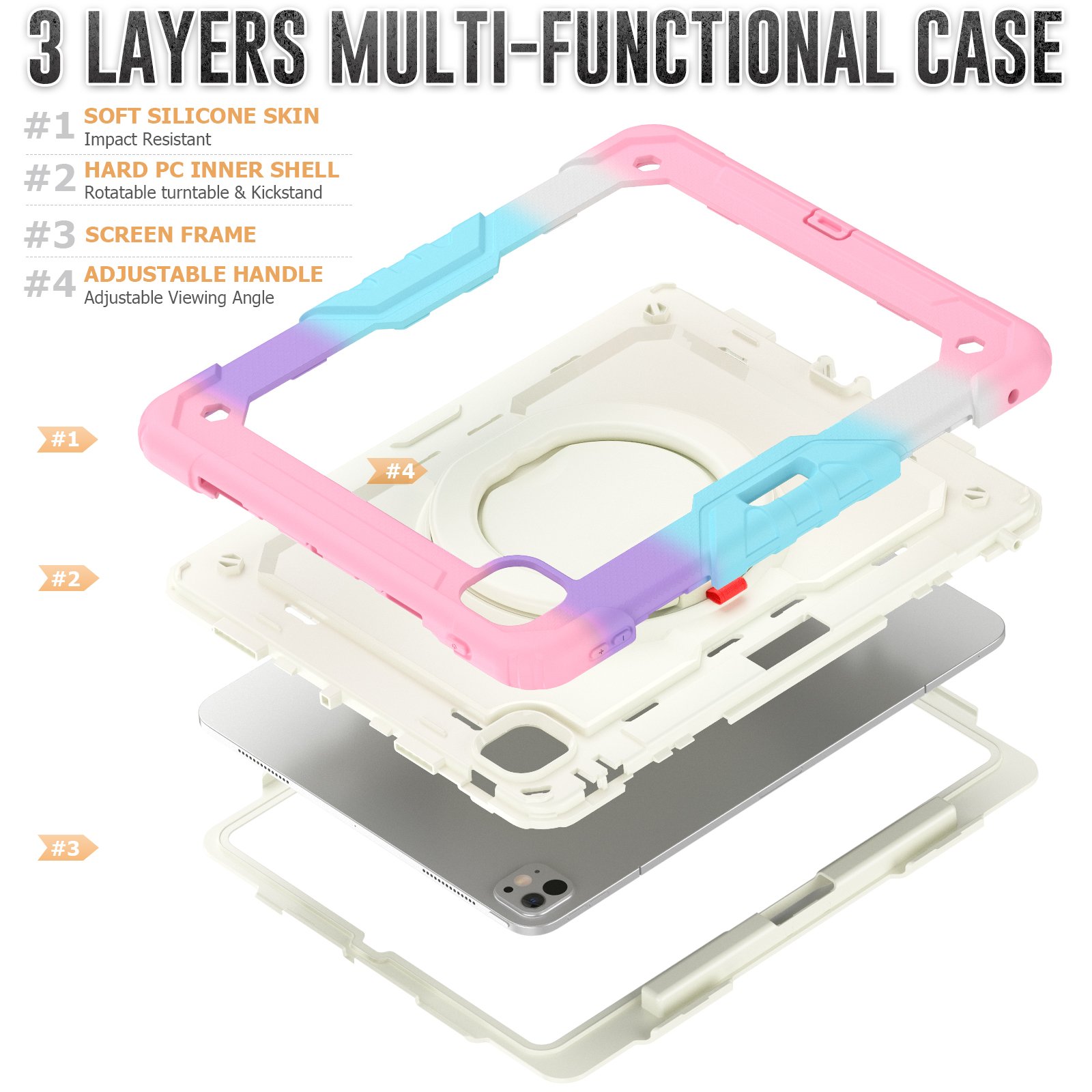 Tablet Case for iPad Pro 12.9 Protector Cover Holder Case for iPad 10.2 /10.5/10.9/11/12.9 Inch