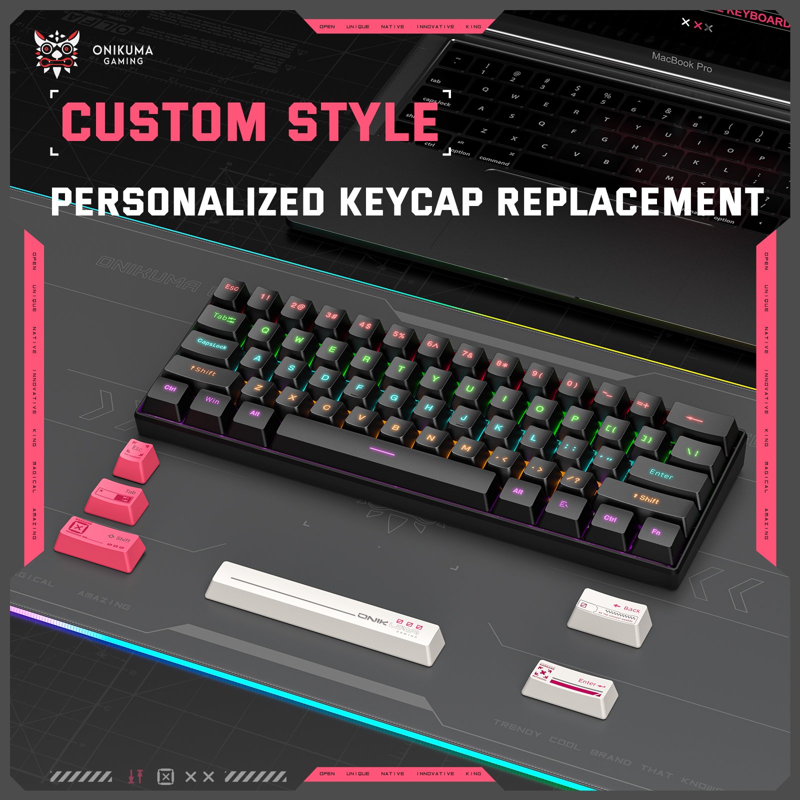 ONIKUMA G55 RGB LED Backlit Portable Keyboard Mechanical Gaming Keyboard For Pc Computer Laptop 61 Keys Gaming Keyboard