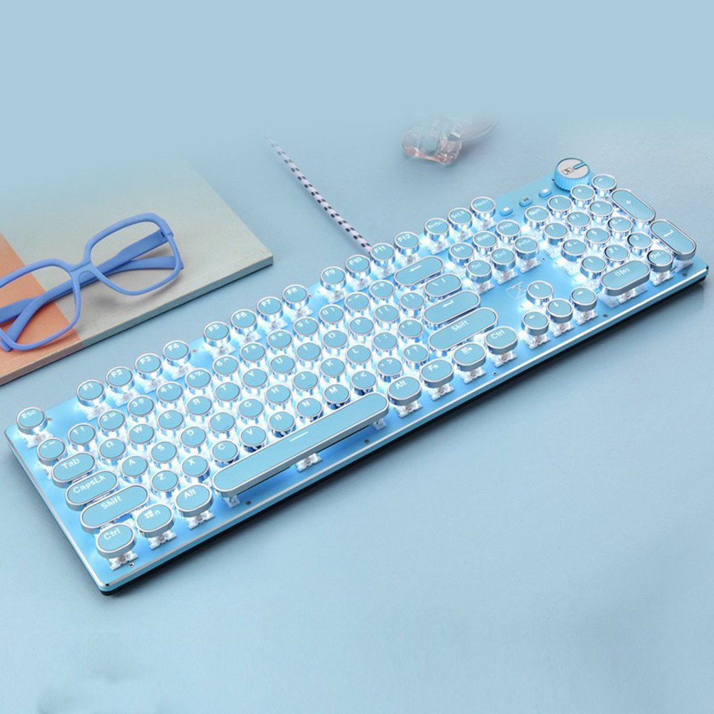 Mechanical Gaming Keyboard and Mouse Combo Retro Steampunk Typewriter Style with LED Backlit 104-Key Blue Switch Keyboard