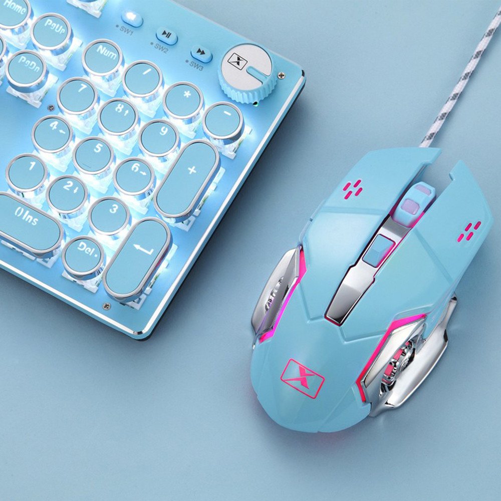 Mechanical Gaming Keyboard and Mouse Combo Retro Steampunk Typewriter Style with LED Backlit 104-Key Blue Switch Keyboard