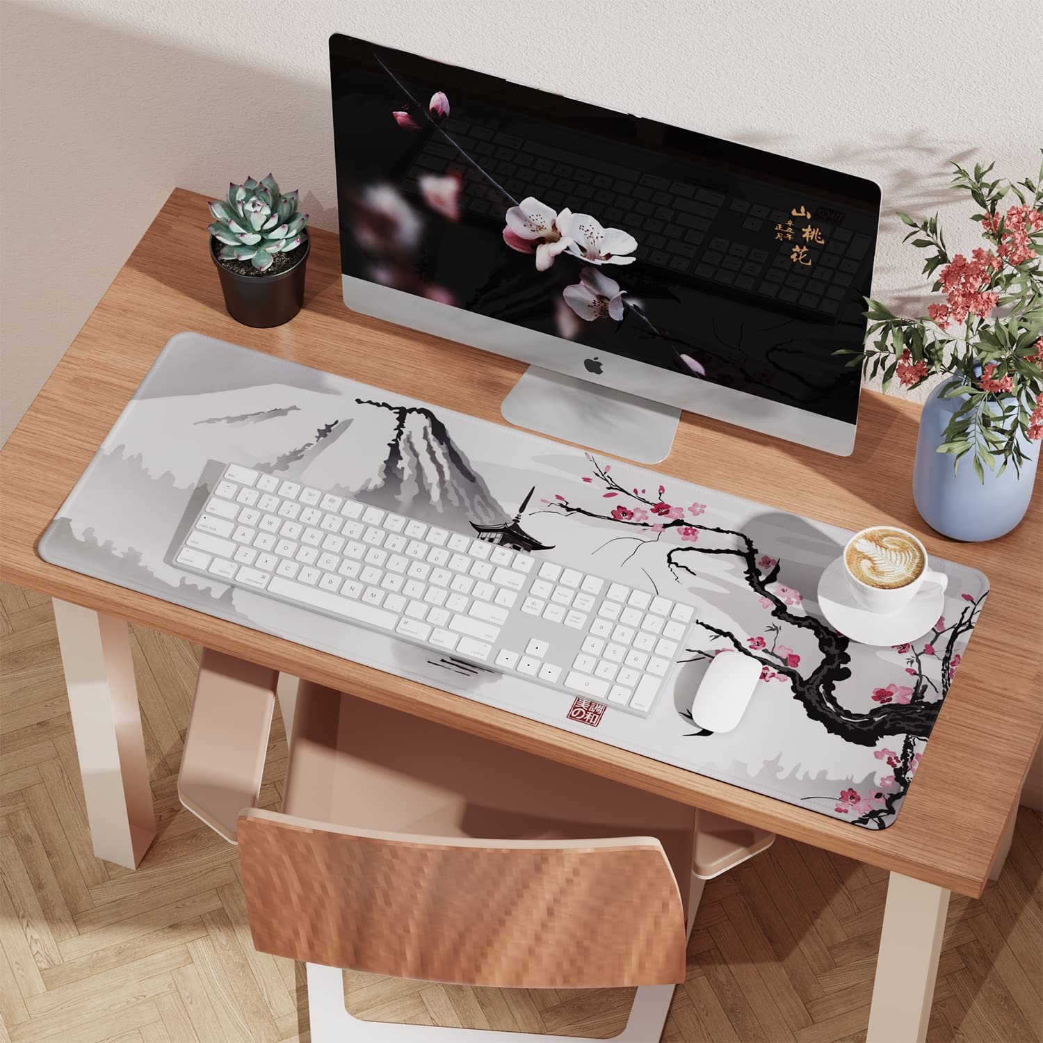 Custom Large XXL Printed Cherry Blossom Gaming Desk Mat Extended Natural Rubber Mouse Pads Computer keyboard mouse pad
