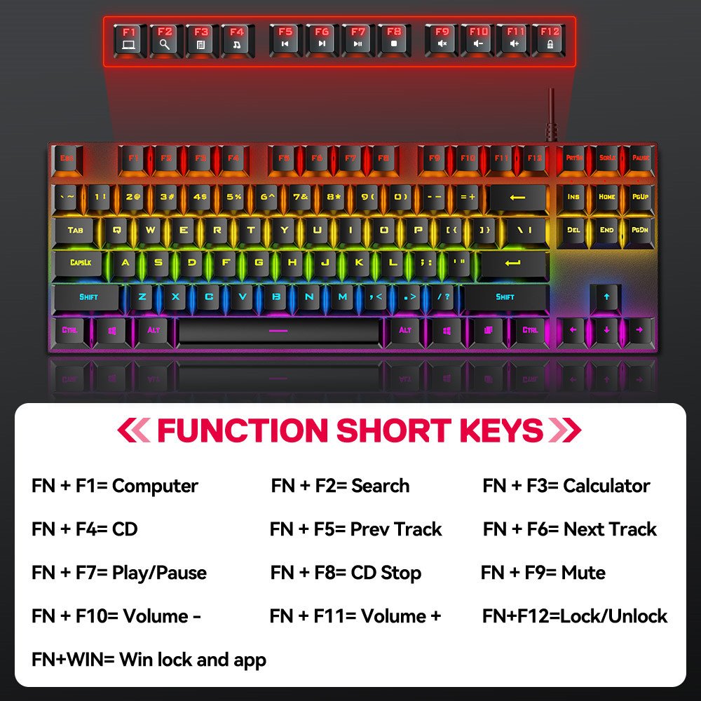 OEM/ODM Cheap Anti-ghosting USB Wired Backlight Keyboard 87 keys switch RGB Gaming Mechanical Keyboard for Laptop Desktop
