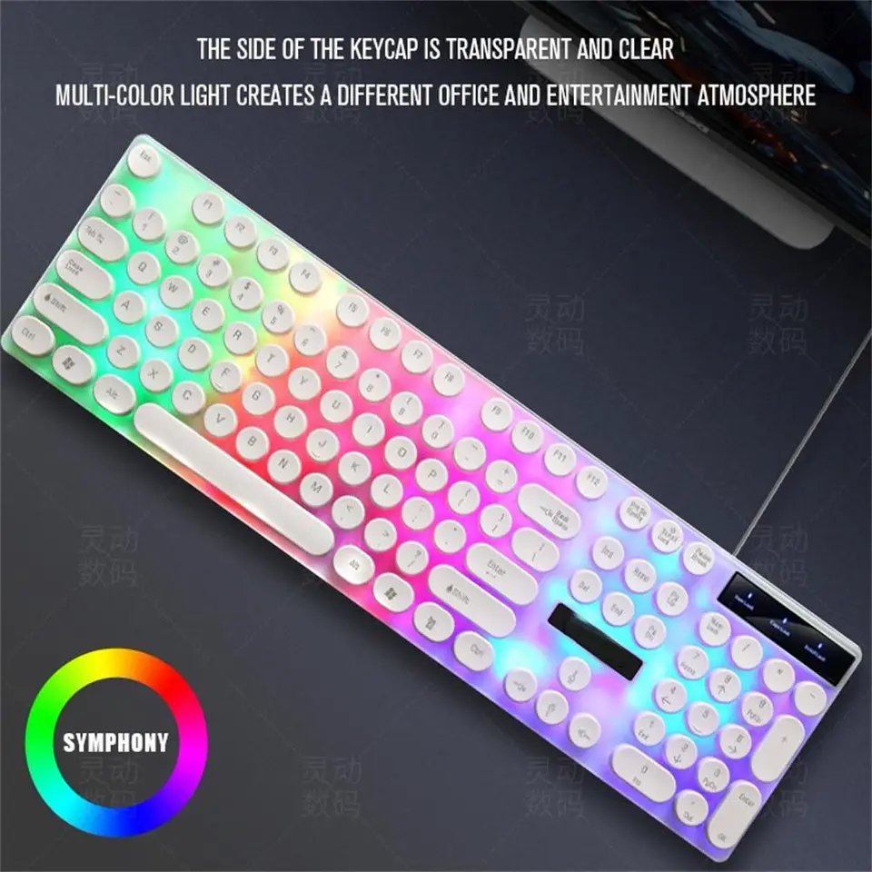 Rgb Color Gaming Keyboard Usb Wireless Mechanical Erganomic Keypads Desktop Combos Kit And Keycap Cover White Wireless Keyboard