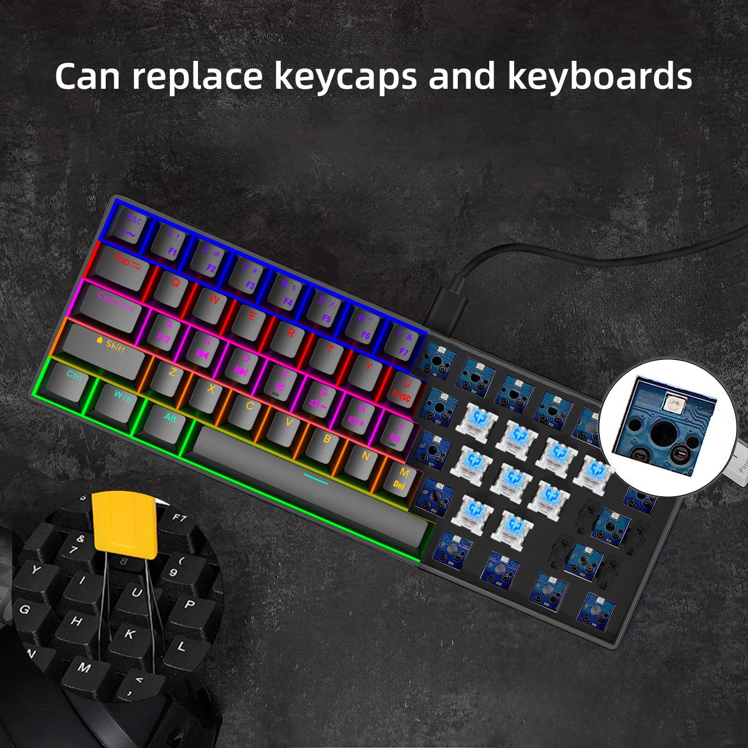 Wireless Bluetooth Triple Modes Gaming Keyboard 61 Keys 68 Keys Mechanical Keyboard RGB 60 Percent Gaming Keyboards
