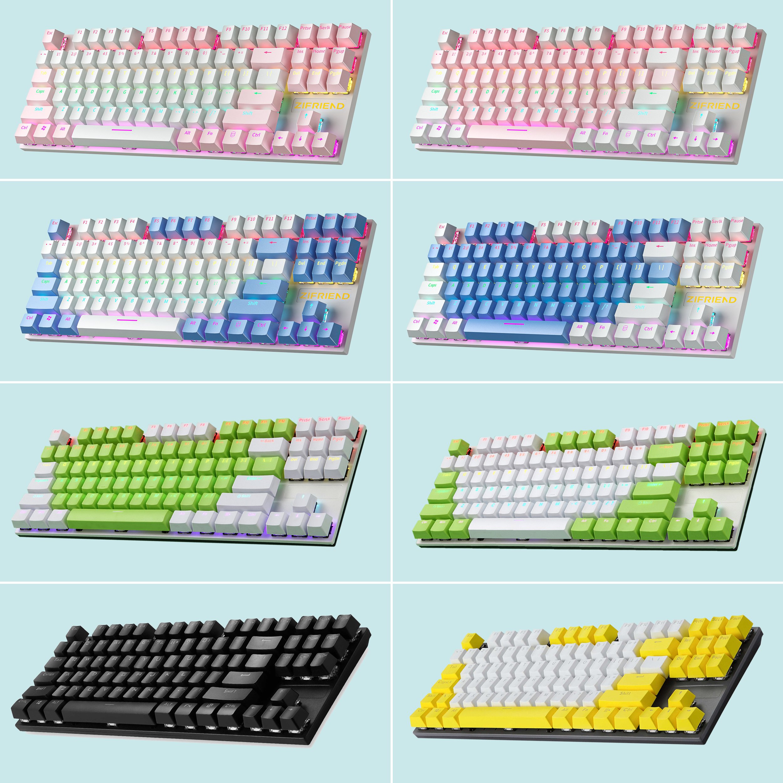 KY400 87 Keys Mechanical Gaming Keyboard RGB LED Rainbow Backlit Wired Keyboard with Blue Switches for Windows Gaming PC