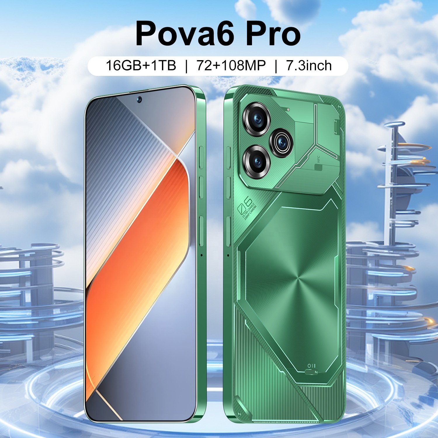 Hot Selling Pova 6 pro 16GB+1TB 7.3 Inch HD Screen 10 Core 5G Smartphone Android 13 CellPhone High quality Mobilephone