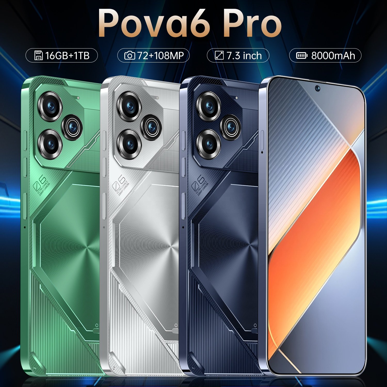 Hot Selling Pova 6 pro 16GB+1TB 7.3 Inch HD Screen 10 Core 5G Smartphone Android 13 CellPhone High quality Mobilephone