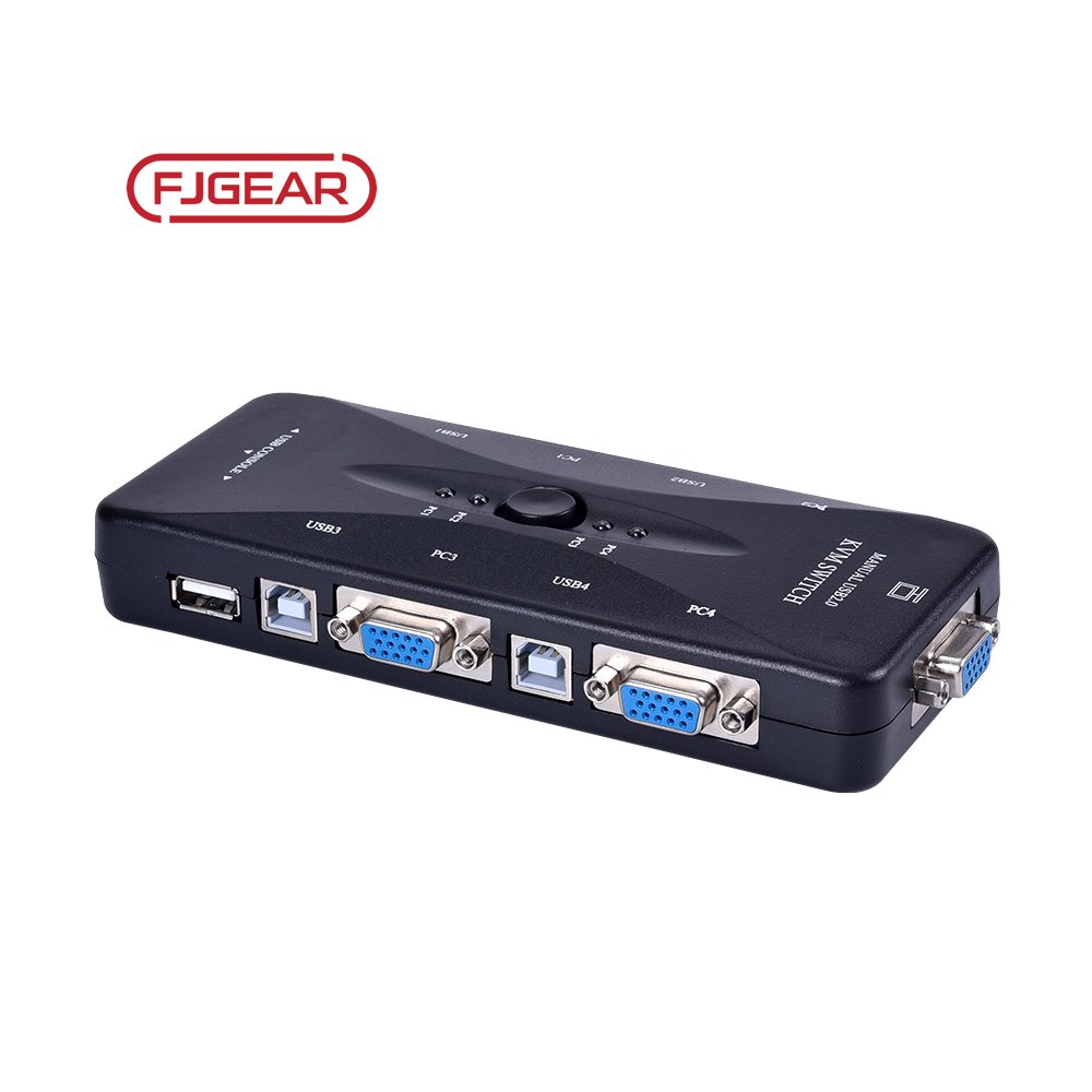 FJ-4UK Fjgear 4-Port USB2.0 VGA KVM Switch 4-Hosts Share a Monitor Set with Keyboard Mouse Plastic Shell Audio Video Accessories