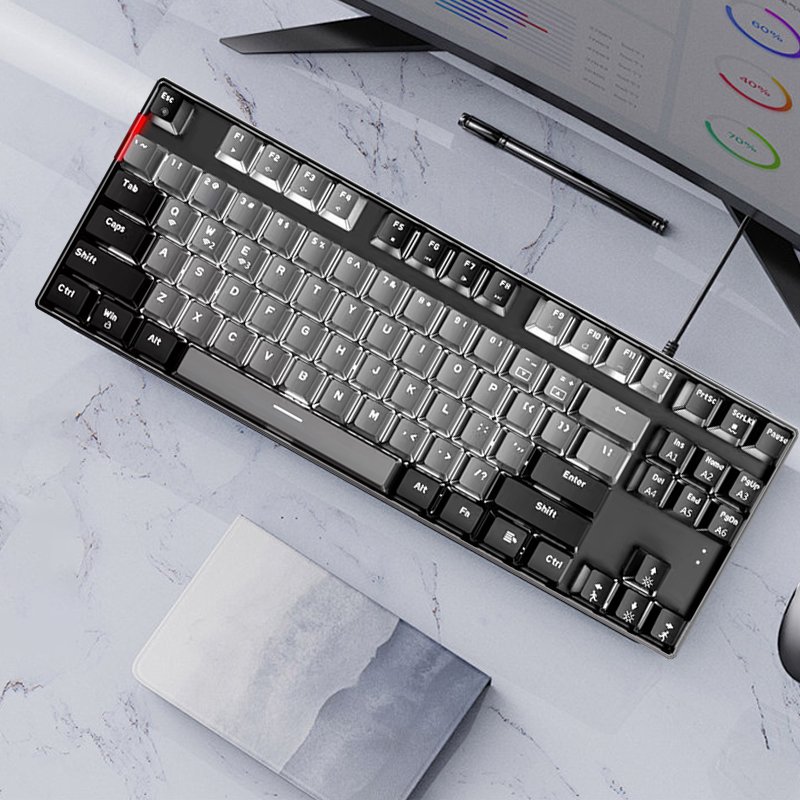 87 Keys Personalized Two Color Keycap Black & Gray Cyan Axis Dual-mode RGB Metal Gaming keyboard For laptop keyboard