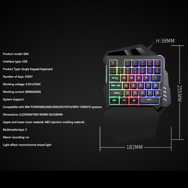 CSX G94 35 Keys New Arrived Cheap RGB Portable Mini One Single Hand Wired Gaming Keyboard For Gaming Accessories