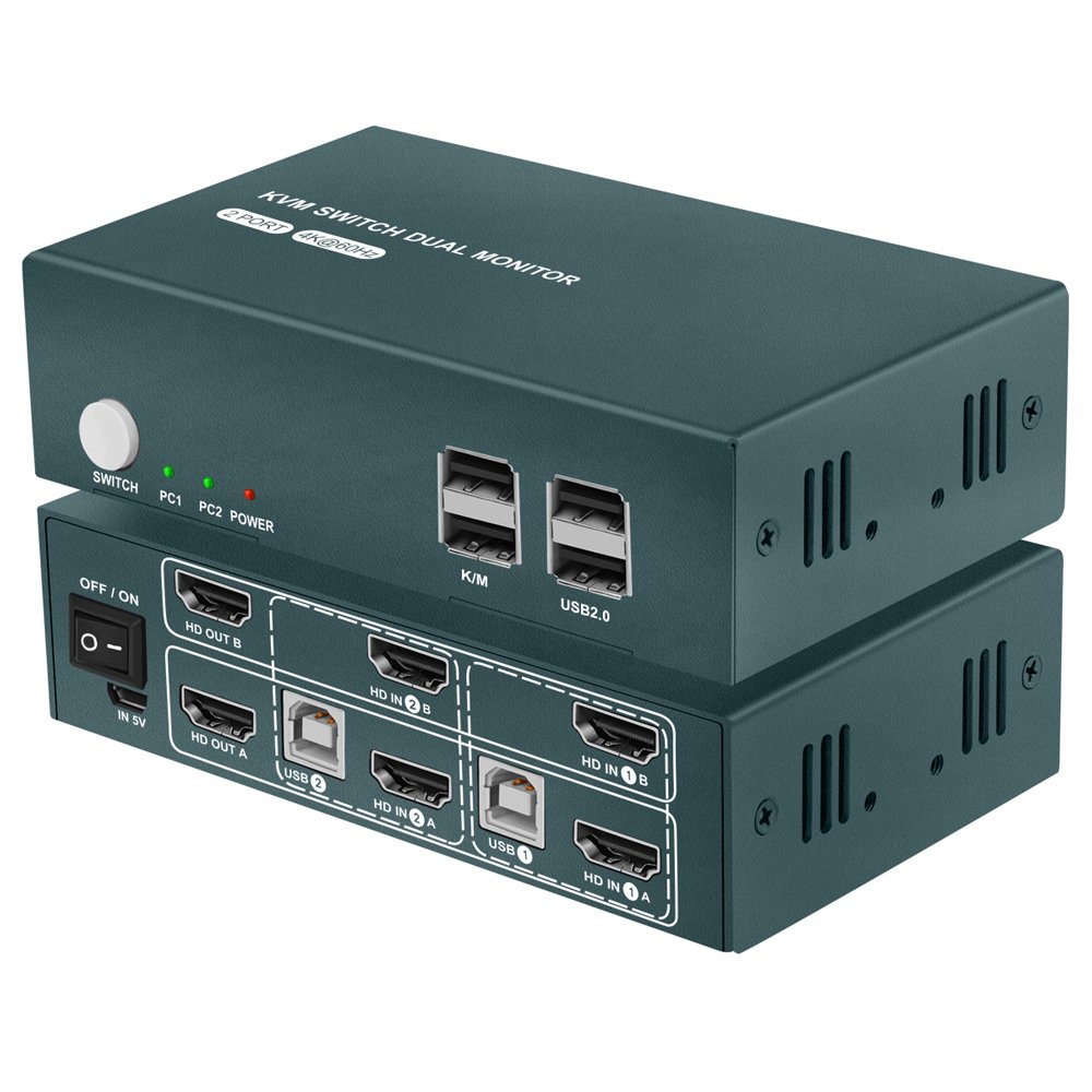 Switch Kvm Hdmi 2 Port Dual Monitor 4K 60Hz Switch Kvm Hdmi