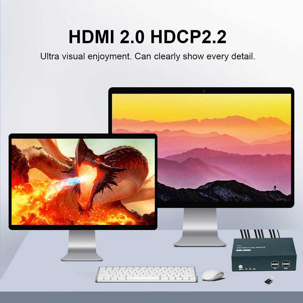 Switch Kvm Hdmi 2 Port Dual Monitor 4K 60Hz Switch Kvm Hdmi