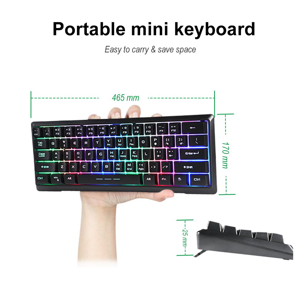 ODM High Quality Thin mini Keyboard Silent 60% 2.4G Gaming Keyboard small RGB backlit China laptop