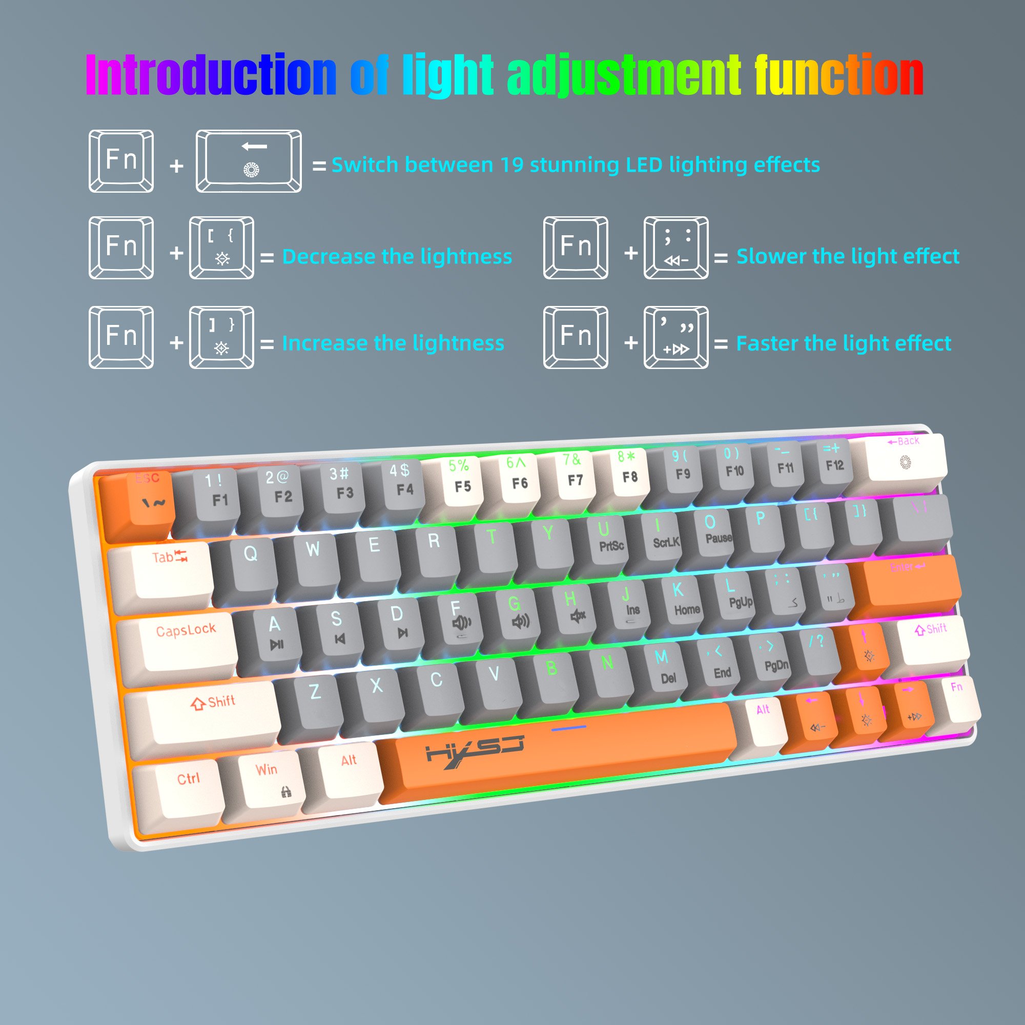 New arrival HXSJ V500 63-key game keyboard ABS RGB backlit durable Type-C interface gaming wired mechanical keyboard for laptop