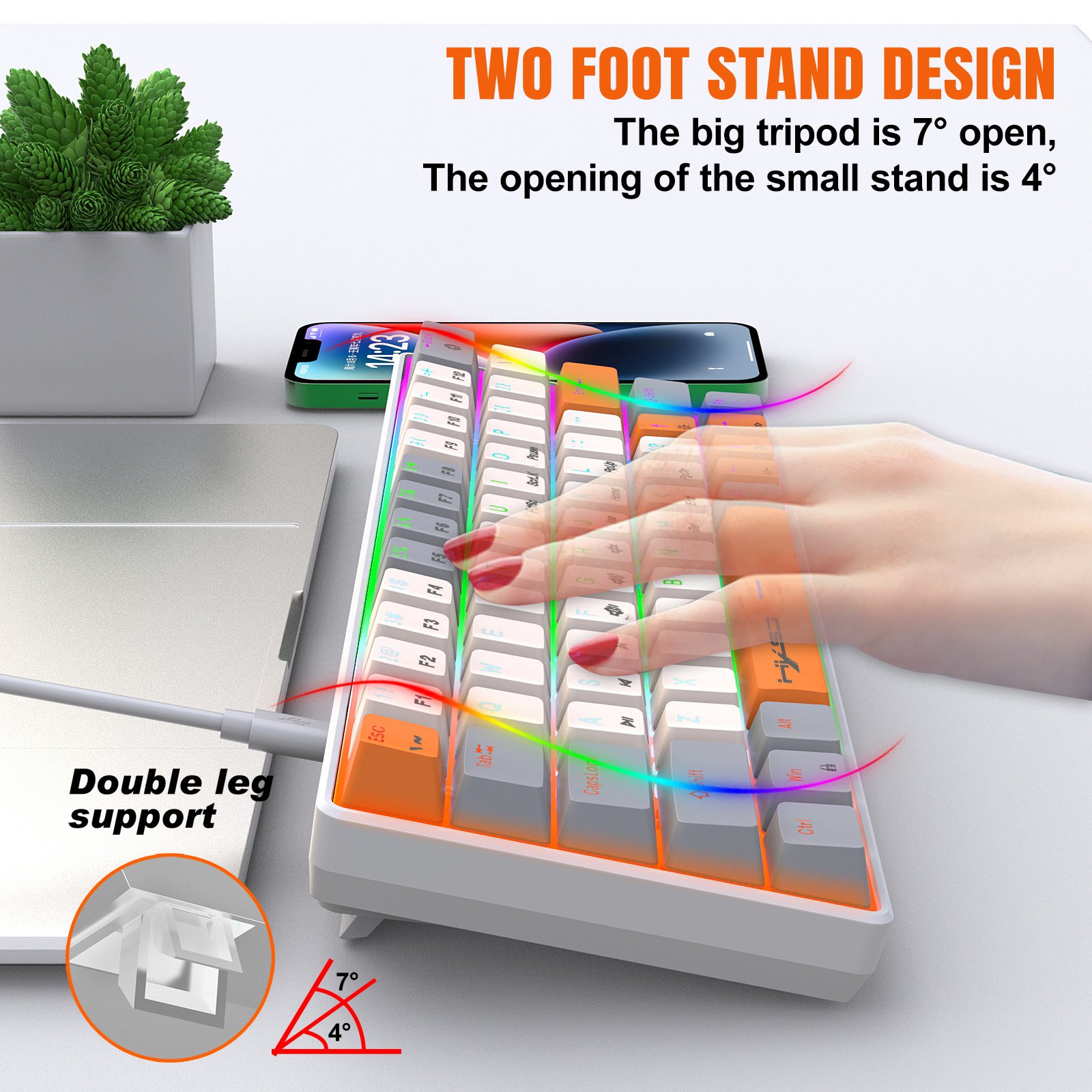 New arrival HXSJ V500 63-key game keyboard ABS RGB backlit durable Type-C interface gaming wired mechanical keyboard for laptop