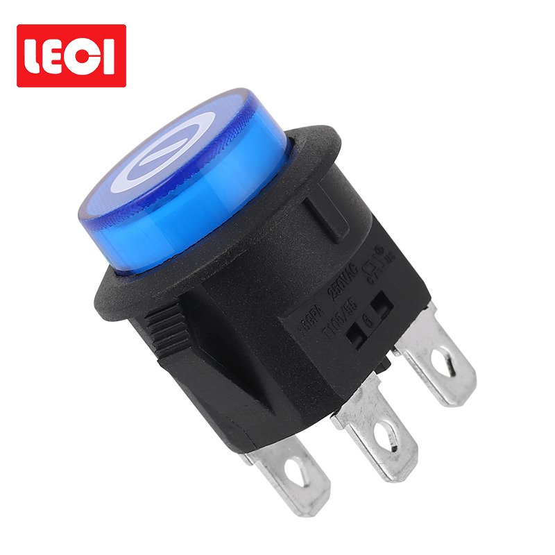 Leci Manufacturer 10A 250V 4 Pin Rocker Switch Push Button Blue Lighted Round Rocker Switch
