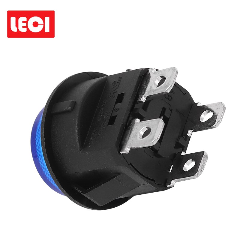 Leci Manufacturer 10A 250V 4 Pin Rocker Switch Push Button Blue Lighted Round Rocker Switch