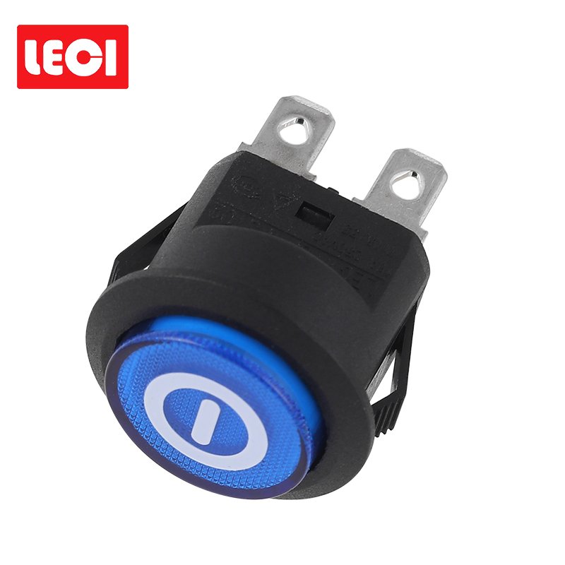 Leci Manufacturer 10A 250V 4 Pin Rocker Switch Push Button Blue Lighted Round Rocker Switch