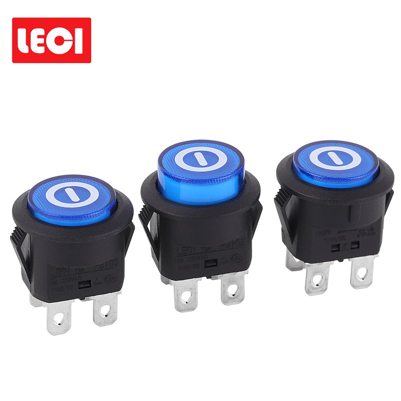 Leci Manufacturer 10A 250V 4 Pin Rocker Switch Push Button Blue Lighted Round Rocker Switch