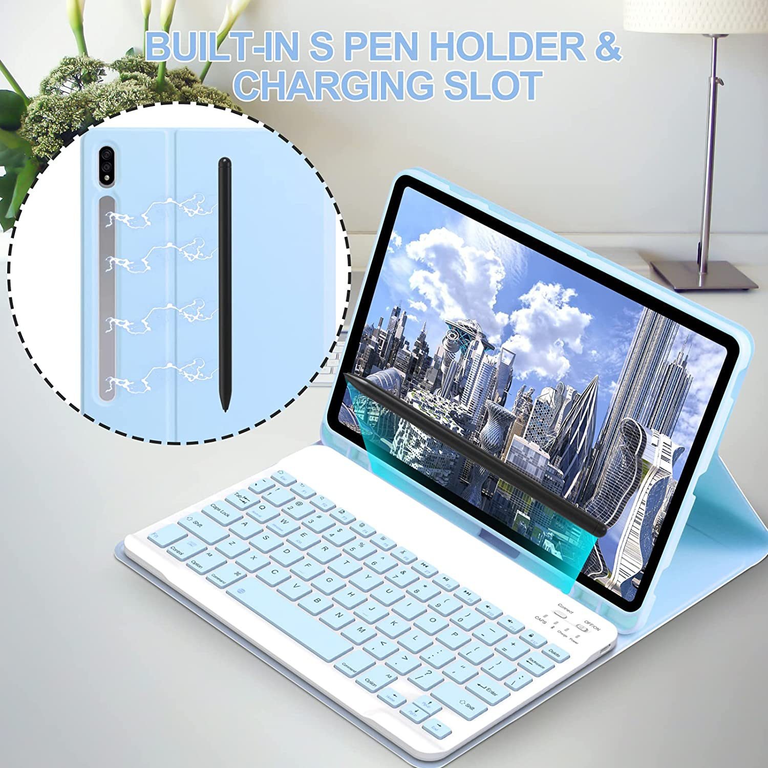 For Samsung Galaxy Tab S10 PLUS S9 FE S8 PLUS S7FE Magnetic Tablet Cover With S Pen Slot Wireless Keyboard Case