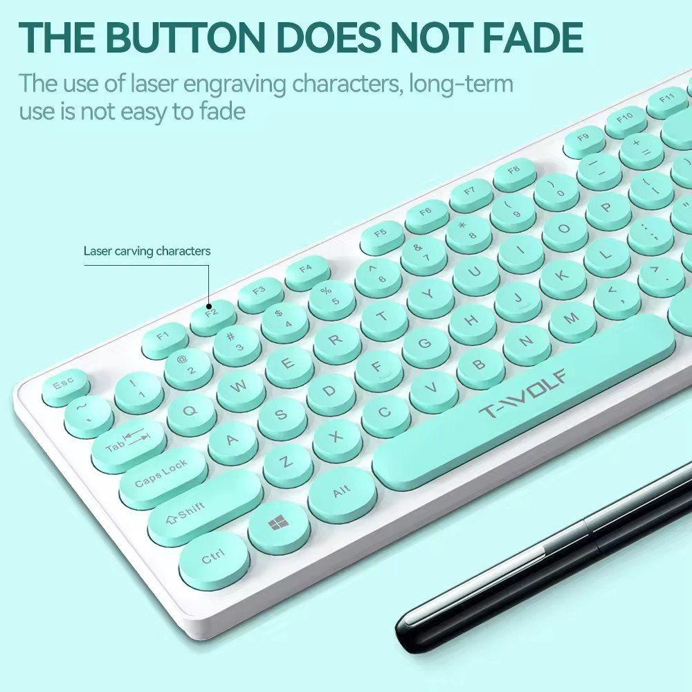 T-WOLF TF770 2.4GH wireless keyboard mouse combo,colorful ultra-thin USB 104keys keyboard mouse for computer laptop and