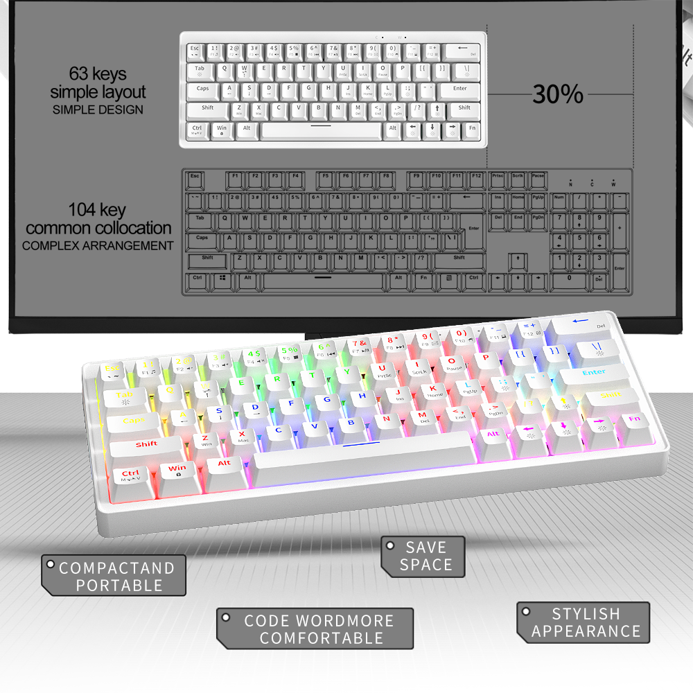 63 Keys 2.4G hot swapple RGB wireless customizable mechanical gaming keyboard OEM