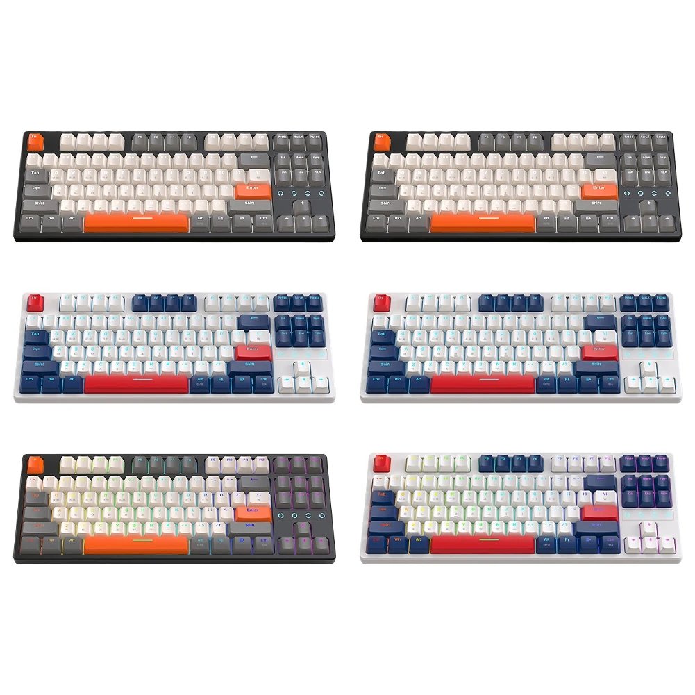 K87 Wired Mechanical Keyboard 87 Key Hot Swappable Switch RGB/White Backlight Gamer keyboard Keycaps Russian/English Layout