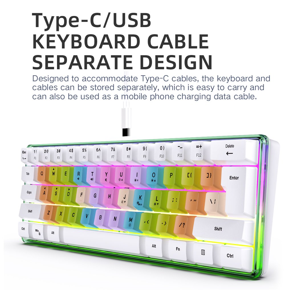 SAMA Silent Switch Keyboard 60% Rgb Backlit Gaming Keyboard PC Laptop for Ipad Windows USB Type C Membrane Wired 25 Keys 61 Keys