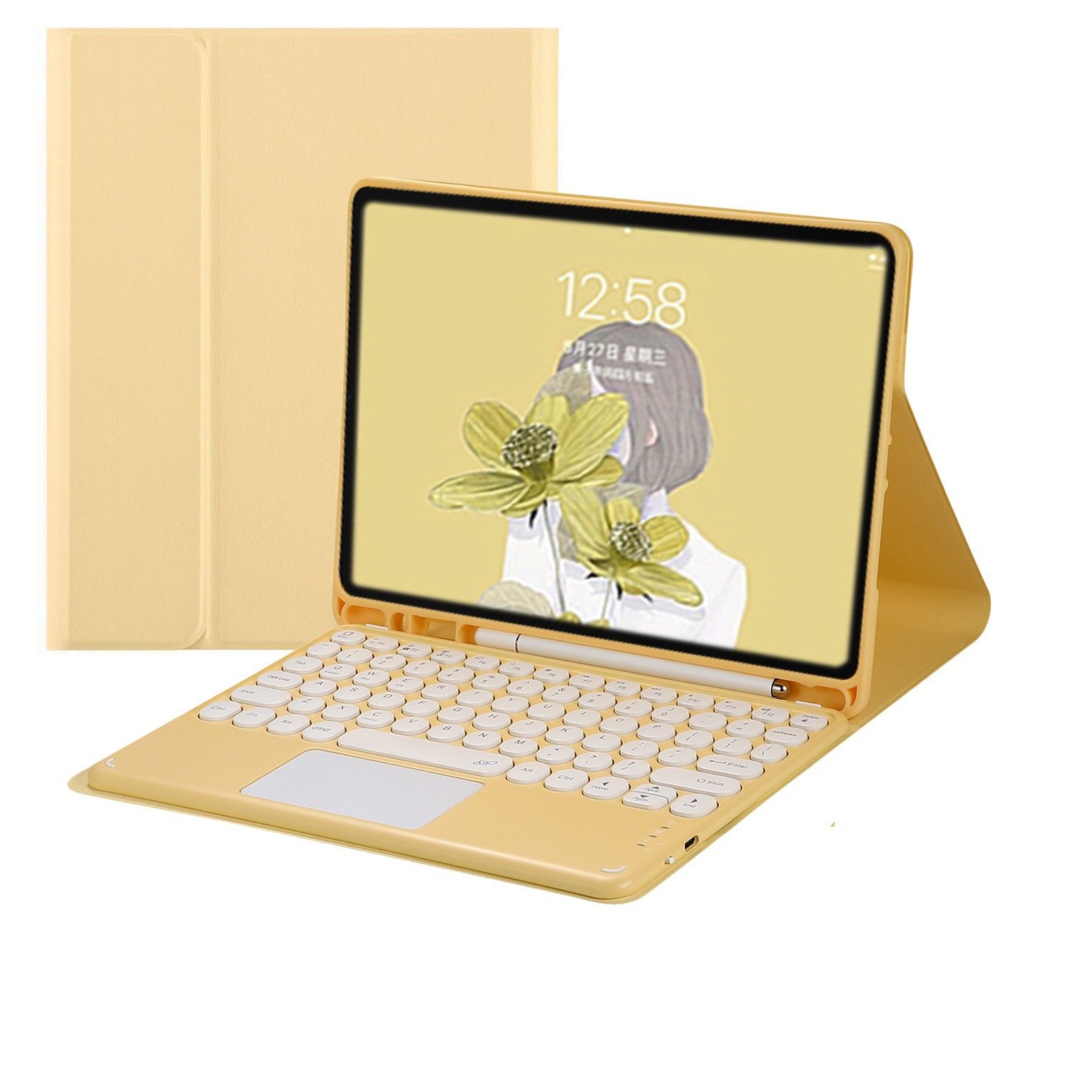 Factory Direct custom Detachable Candy Color TPU Round Keycap blue-tooth Keyboard Leather Tablet Case for IPAD11 with Pen Slot