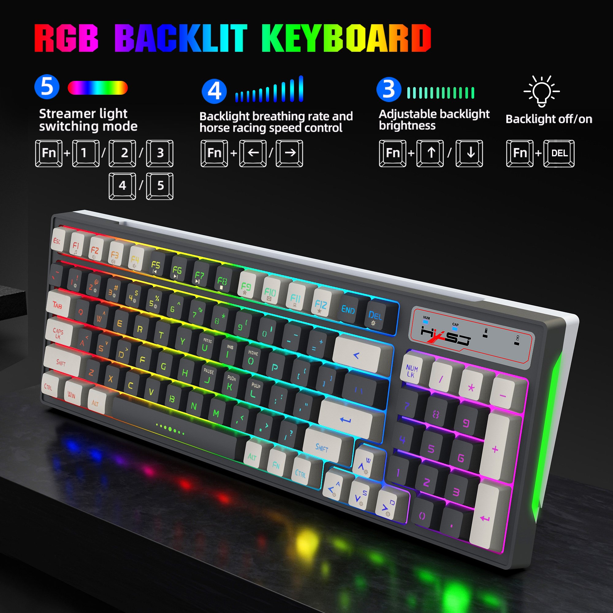 Hot product HXSJ L900 96-key 2.4G wireless E-sports RGB glow lighting backlit mechanical feel gaming keyboard for laptop game