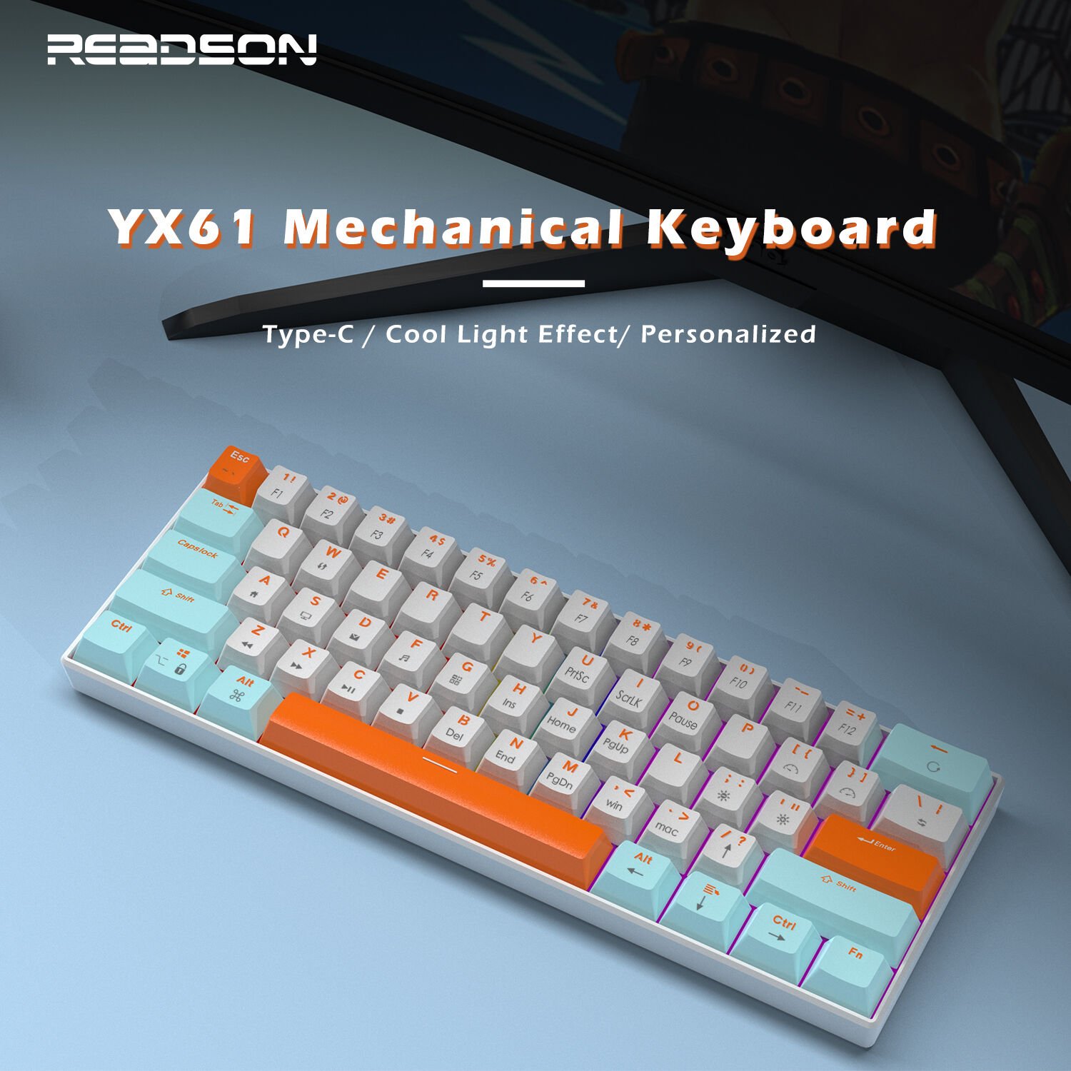 Promotion Hot swappable Wired Mini 60% 63 Keyboard multi-color keycaps Mechanical Keyboards with Silent sponge