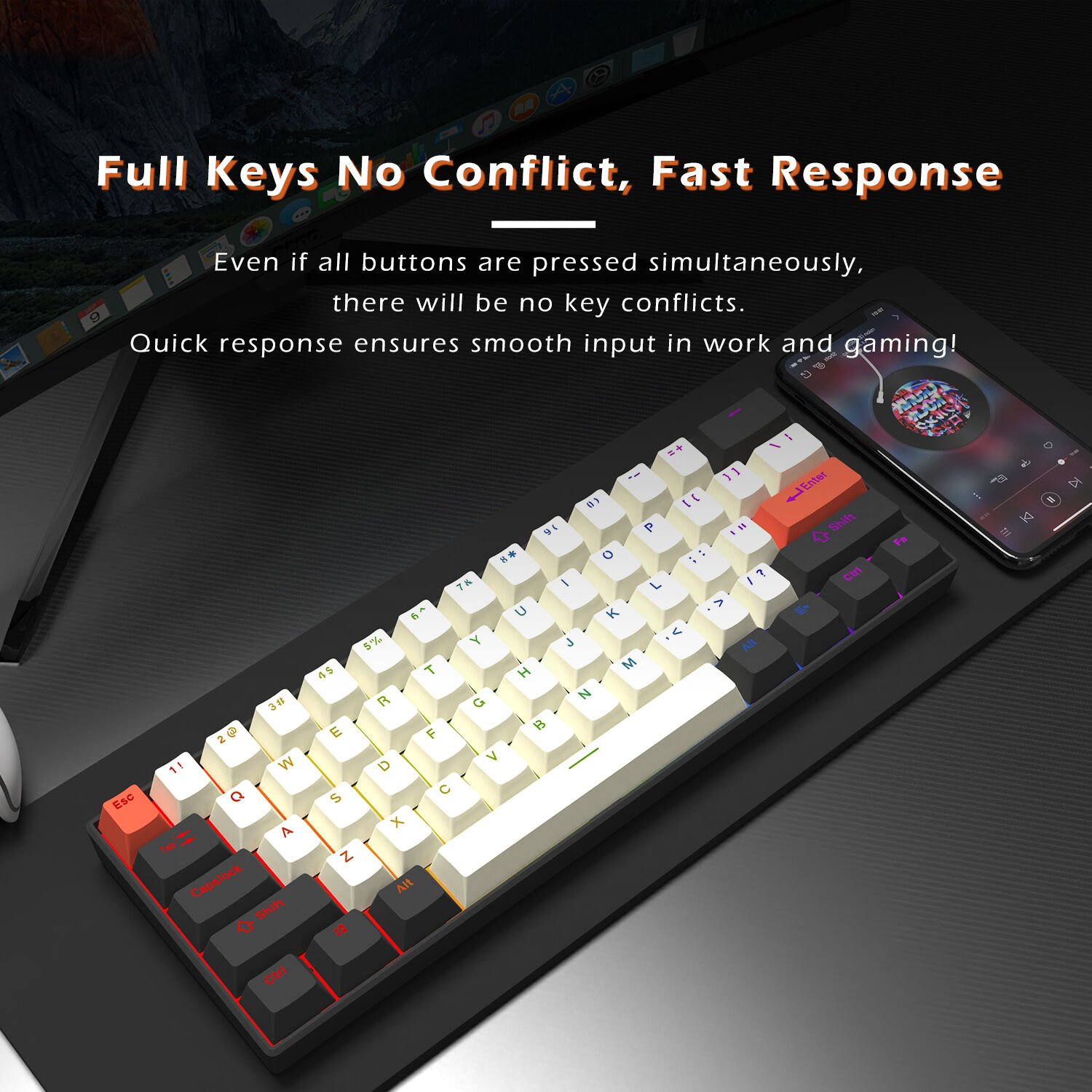 Promotion Hot swappable Wired Mini 60% 63 Keyboard multi-color keycaps Mechanical Keyboards with Silent sponge