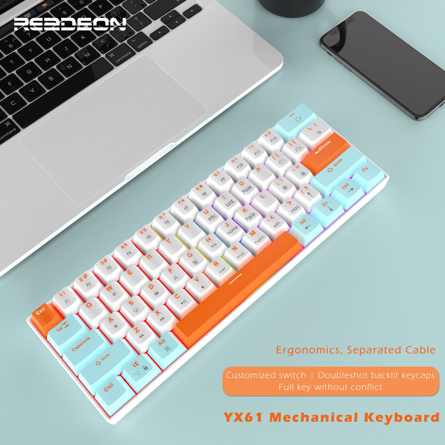 Promotion Hot swappable Wired Mini 60% 63 Keyboard multi-color keycaps Mechanical Keyboards with Silent sponge