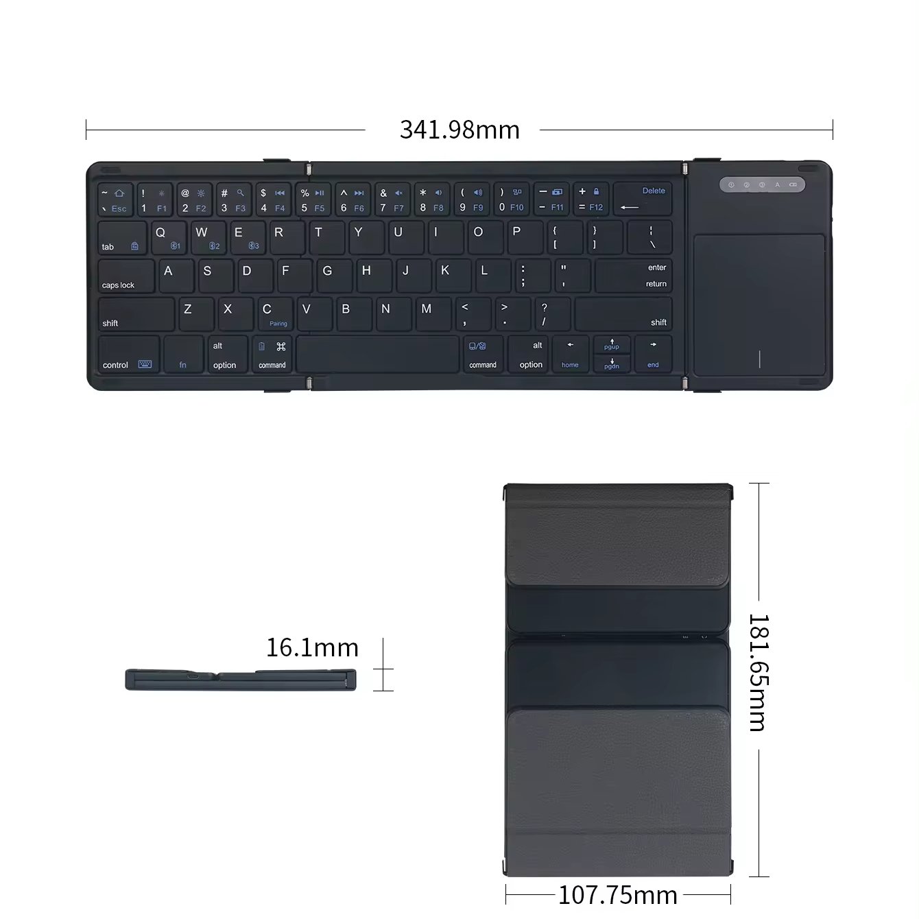 B077T factory whole sale big size folding keyboard, Wireless Portable ,leather case cover fashion design folding keyboard