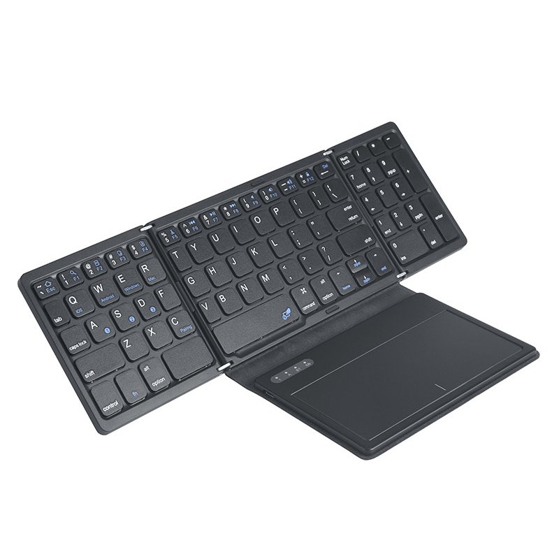 B055 NEW Black Layout digital keys foldable bt leather cover Folding keyboard qwerty with big touch pad wireless keyboard