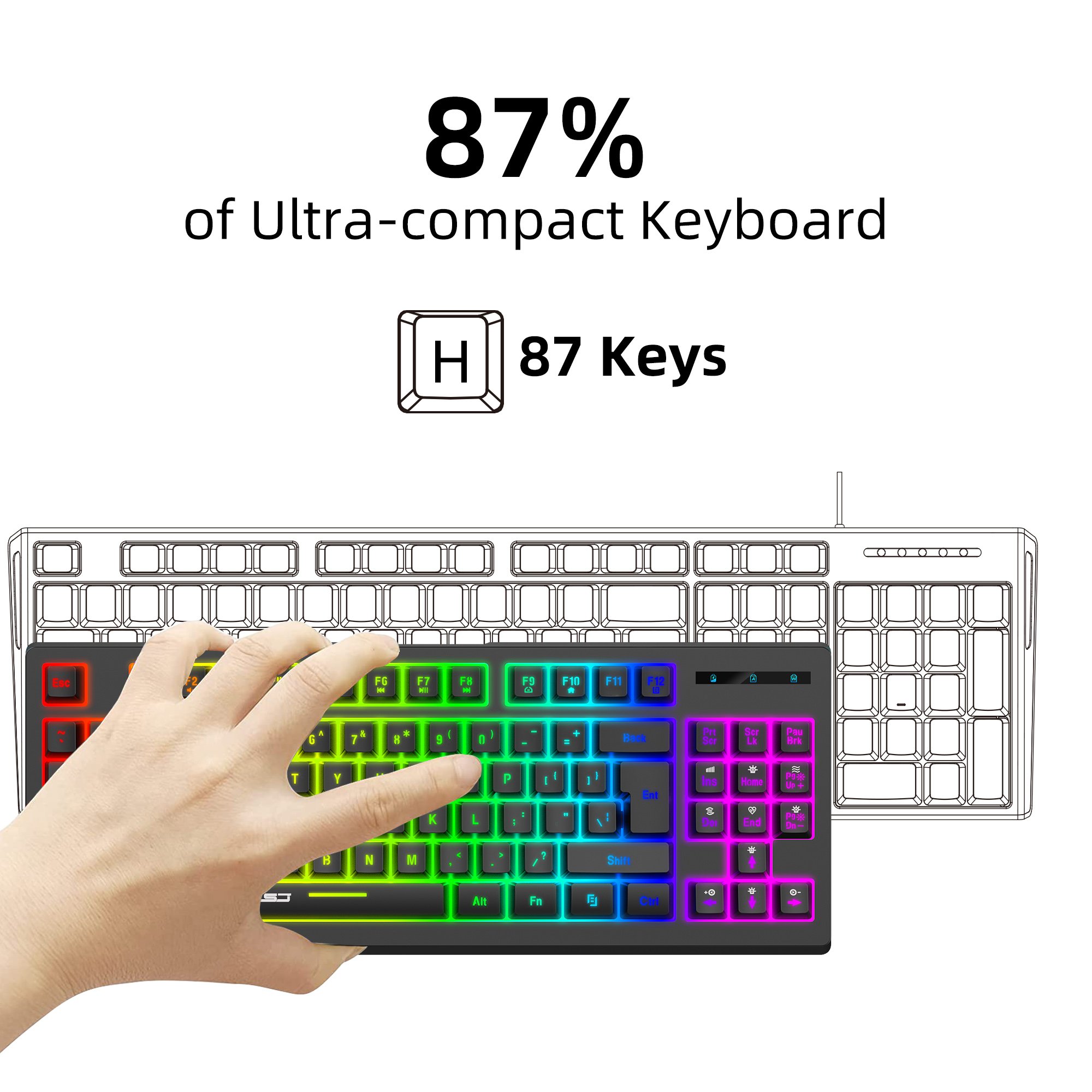 Popular choice HXSJ L100 87 key stylish office 2.4G wireless game RGB 1800mA rechargeable mechanical feel keyboard for laptop