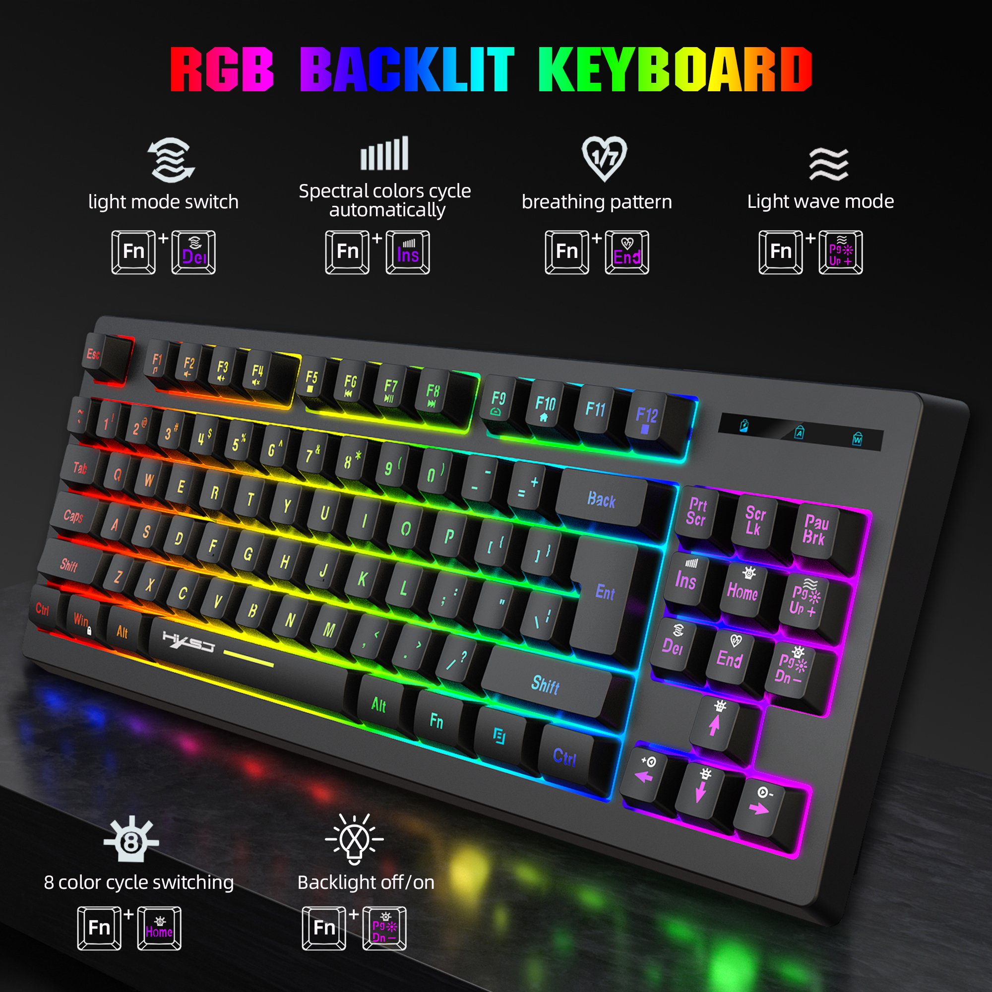 Popular choice HXSJ L100 87 key stylish office 2.4G wireless game RGB 1800mA rechargeable mechanical feel keyboard for laptop