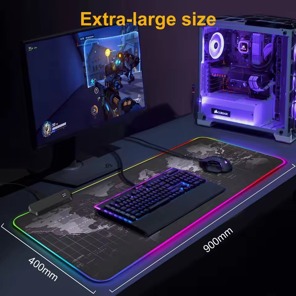 LED Light Gaming Mousepad RGB Backlit Keyboard Cover Desk-mat Colorful Surface Mouse Pad Waterproof Multi-size Gamer Desk mat