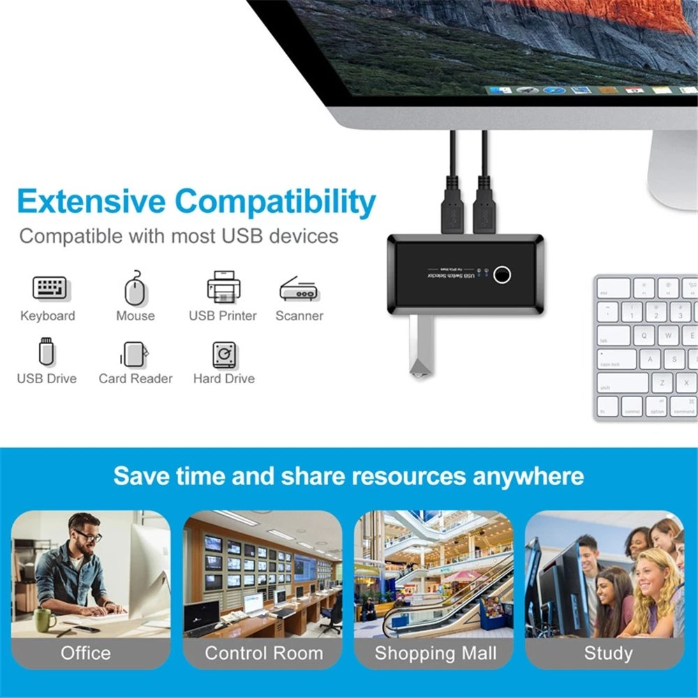 New Arrival 2 IN 4 USB Hubs Switch Selector For 2PCS Share For PC Printer Scanner Mouse Keyboard Drive Card Reader