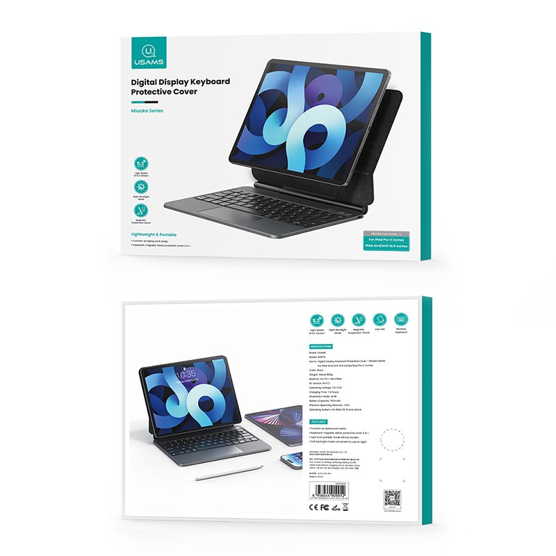 USAMS New Trending BH875 Tablet Laptop Wireless Digital Display Keyboard Protector Cover for iPad Air 10.9 inches 11 inches