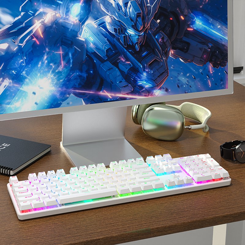 Full Size 104 Keys Backlit USB Wired Gaming Keyboard Quiet Red Switch Anti-Ghosting Durable Gamer Computer Mechanical Keyboards