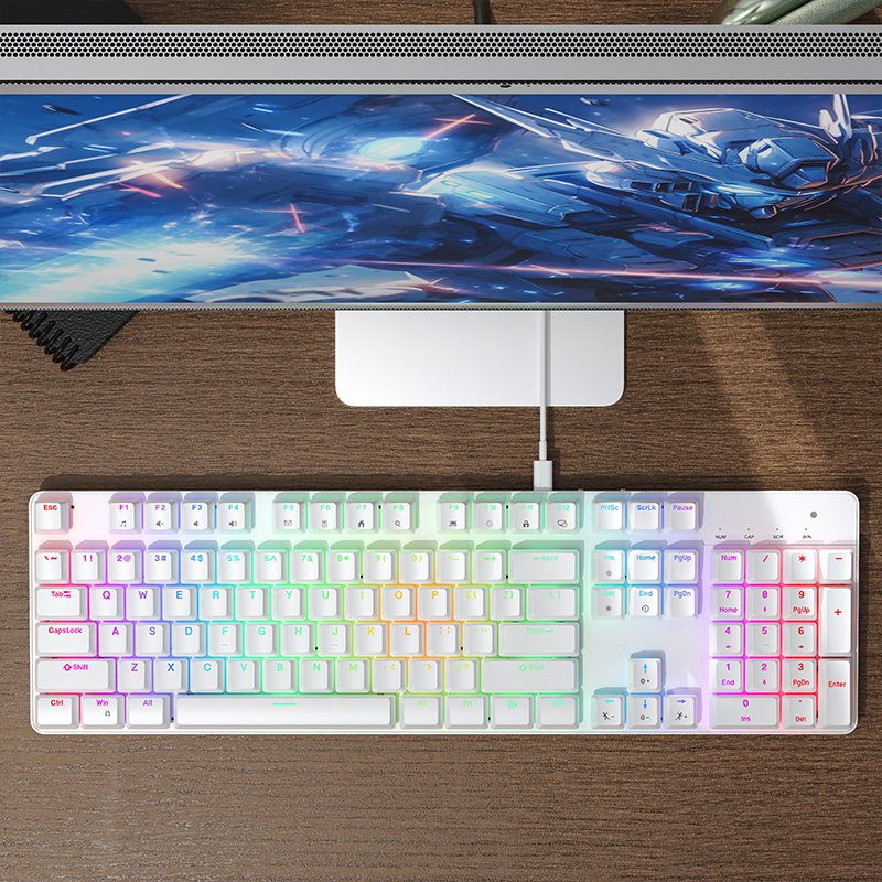 Full Size 104 Keys Backlit USB Wired Gaming Keyboard Quiet Red Switch Anti-Ghosting Durable Gamer Computer Mechanical Keyboards